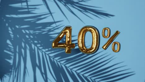 40% discount sale on blue background with palm tree gentle breeze, holiday summer sale concept