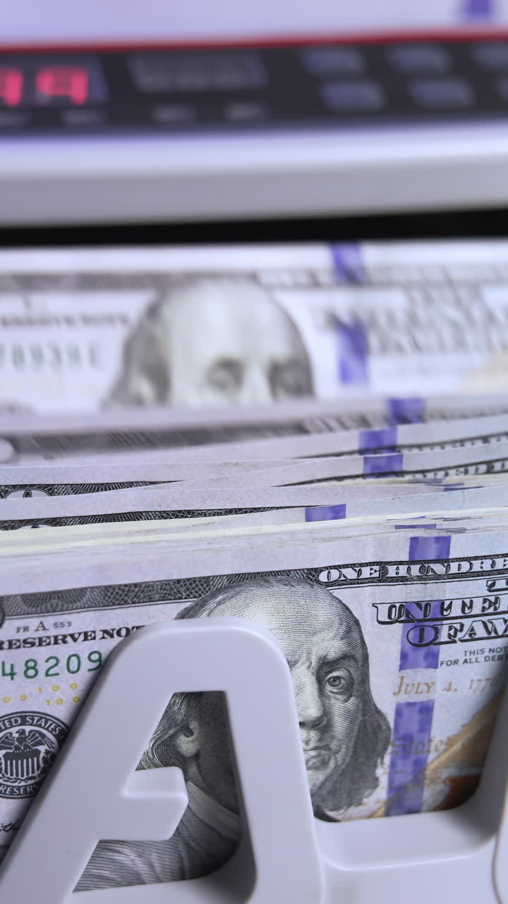 Dollar counting machine for banking financing. Calculating credit investments