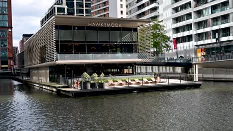 a lookout towards hawksmoor, canary wharf, london, united kingdom