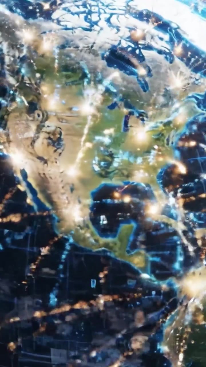 Dynamic Global Connectivity Visualized: Transformations of Earth Illustrating the Rise of Digital Networks and Interconnectedness Across Continents