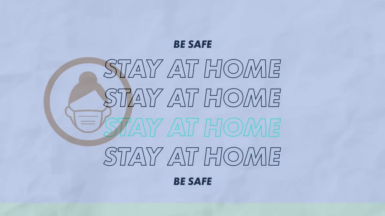 블루 배경에 얼굴 마스크를 착용 한 여성에 대한 코로나바이러스 개념 텍스트 아이콘