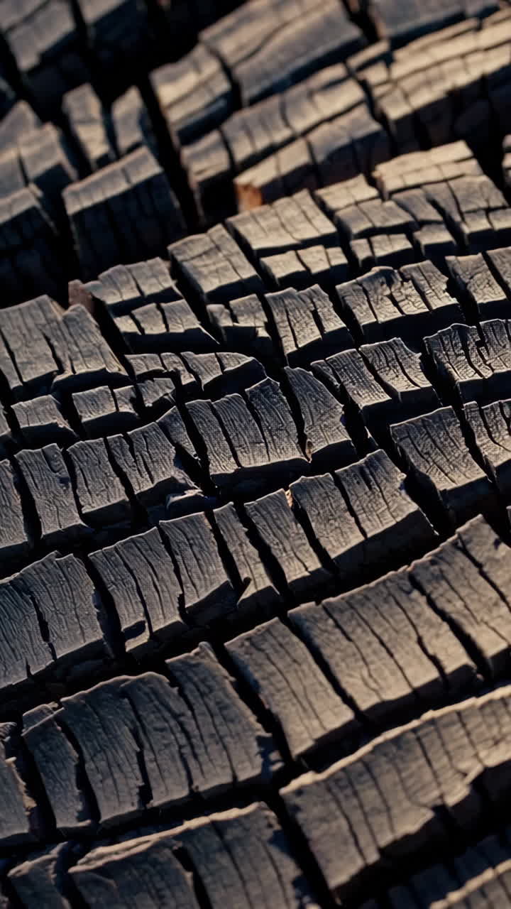 Close-up of charred wood texture