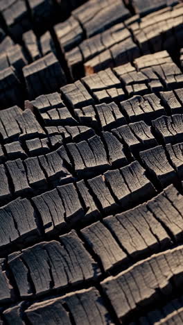 close-up of charred wood texture