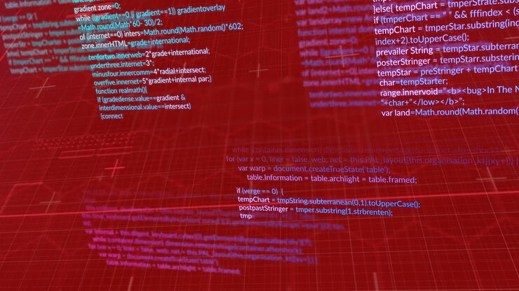 Animation of data processing over red background