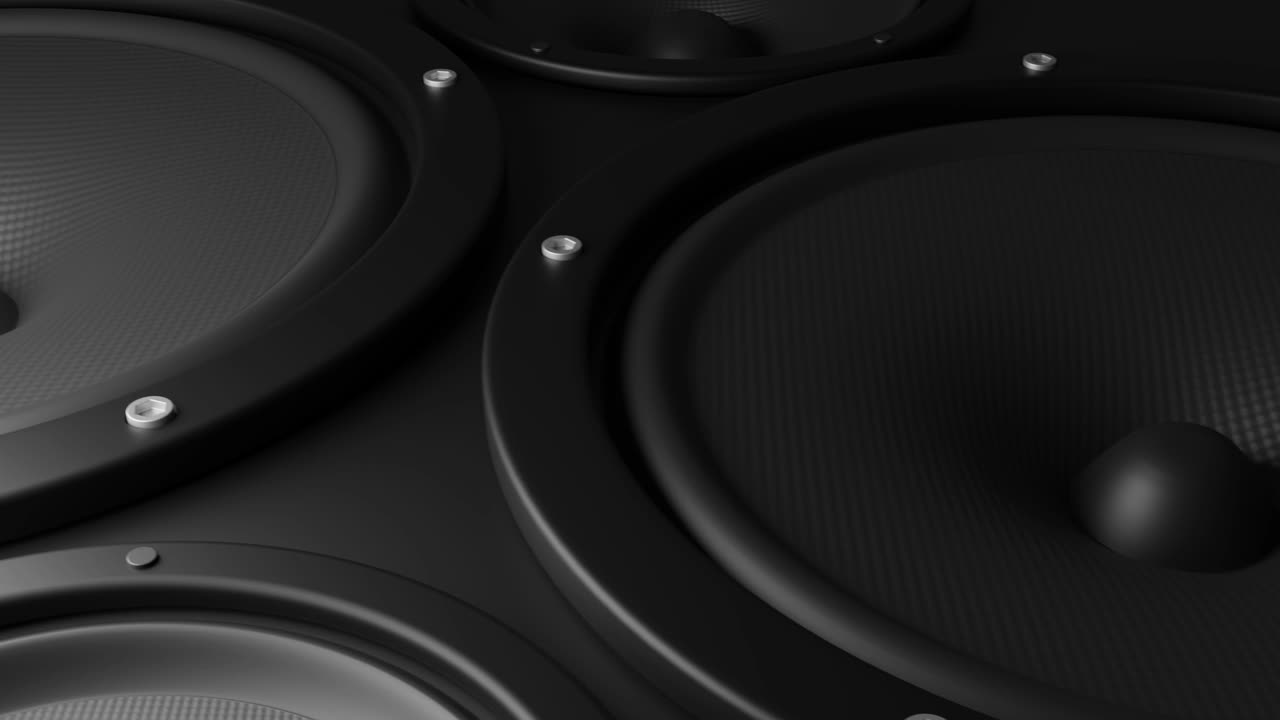 Animazione di altoparlanti subwoofer da studio che riproducono un suono forte