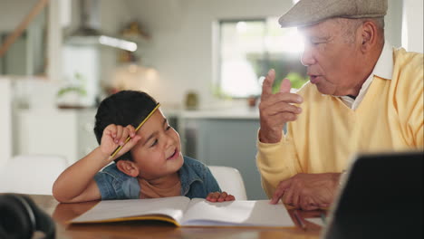 Homework, education and grandfather help child