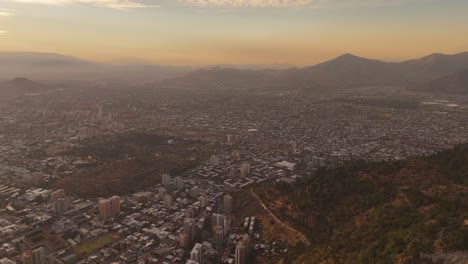 aerial panoramic shot of which, the capital city of chile captured at sunset.