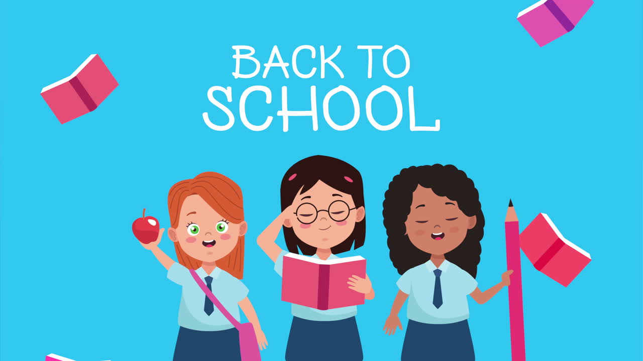 작은 소녀들이 책과 연필을 들어 올리는 학교 시즌으로 돌아갑니다.