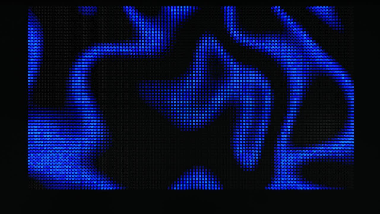 Waves runs across pixels. 3d abstract looped background modern performance, lot of gray blocks form wall or screen and light up pattern. Bulbs start to glow blue forming pattern like abstract garland