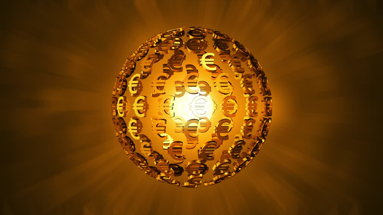 símbolo del euro dorado de 3 d girando en un círculo