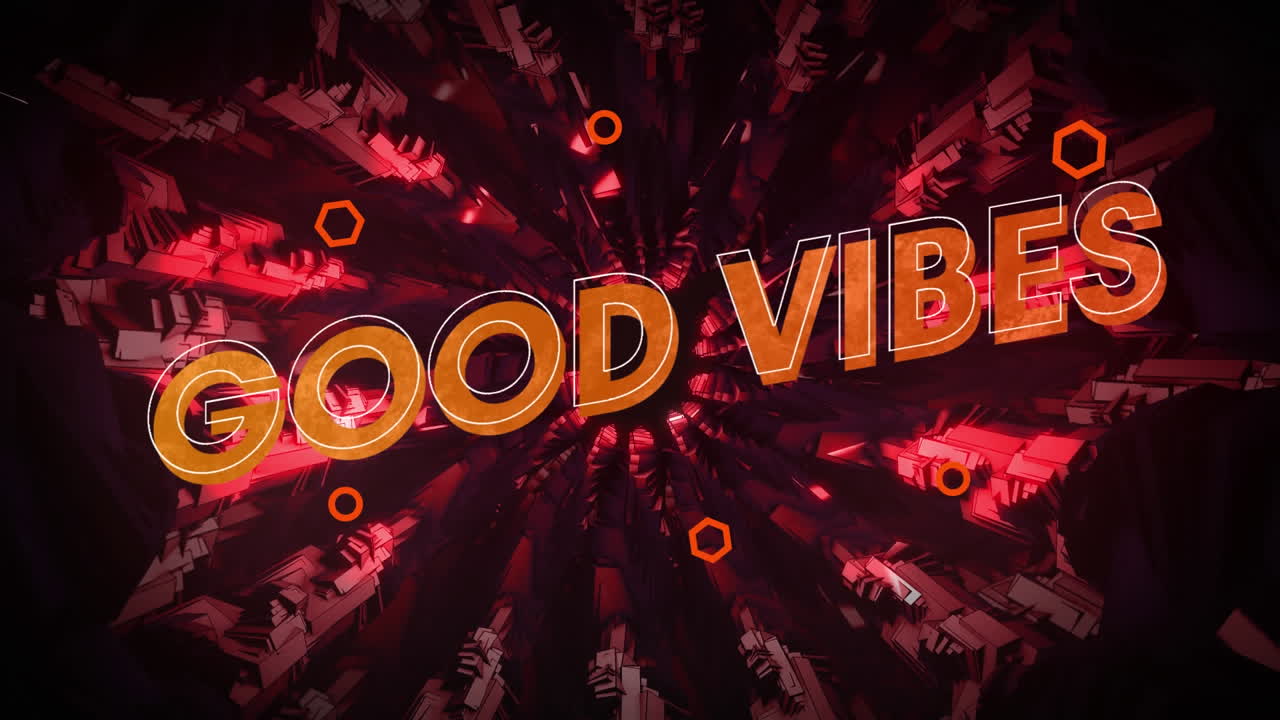 animación de buenas vibraciones texto sobre rojo formas abstractas cambiando y ondeando