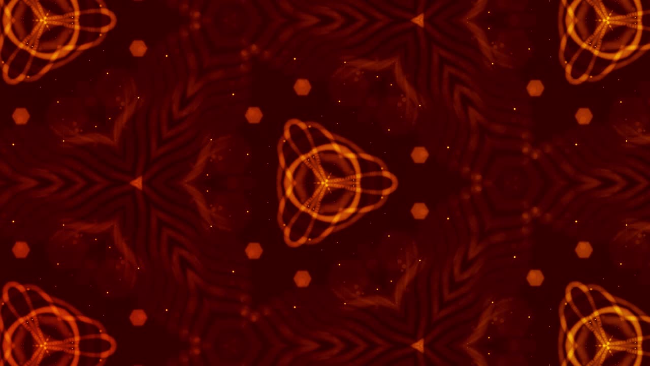 abstracción del micro-mundo de la nanotecnología. fondo 3d de ciencia ficción en bucle de 4k con partículas de oro brillantes forman líneas, superficies, patrones, estructuras caleidoscópicas simétricas complejas. 14