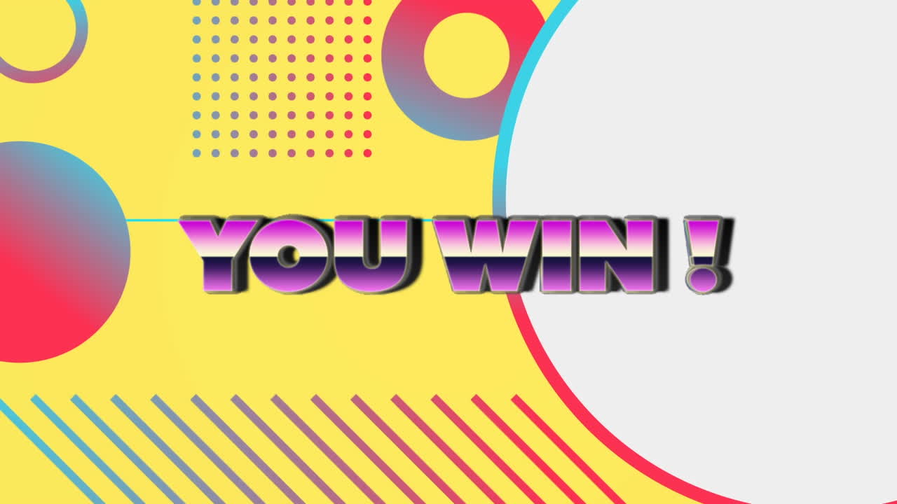 animación de usted ganar sobre círculos de colores en fondo amarillo