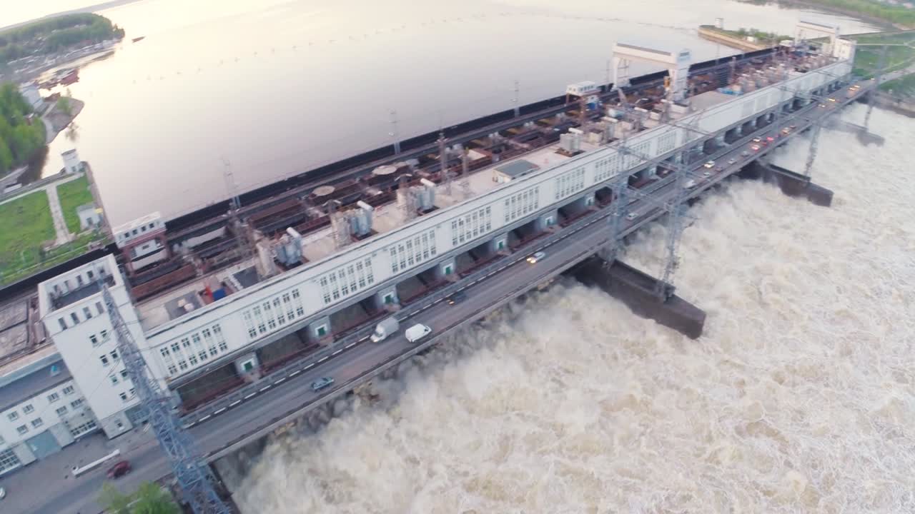 Aerial View of a Hydroelectric Dam with Flood Waters