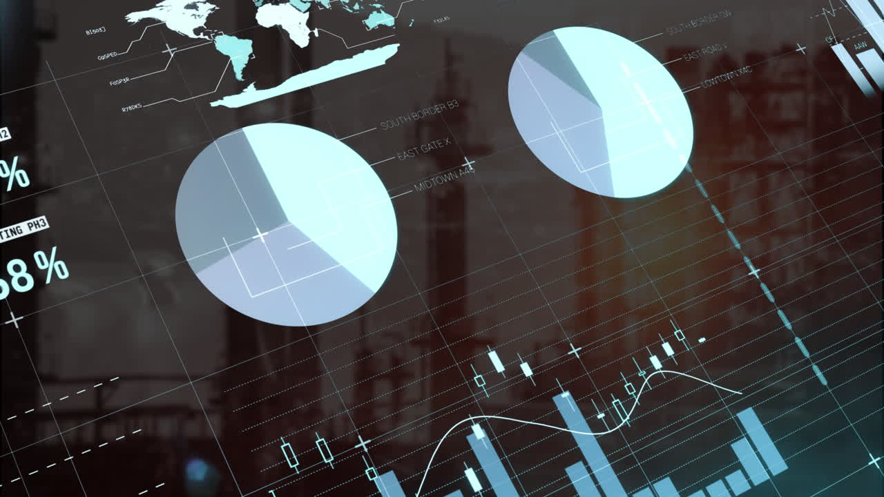 Animation of statistical data processing over grid network against construction site