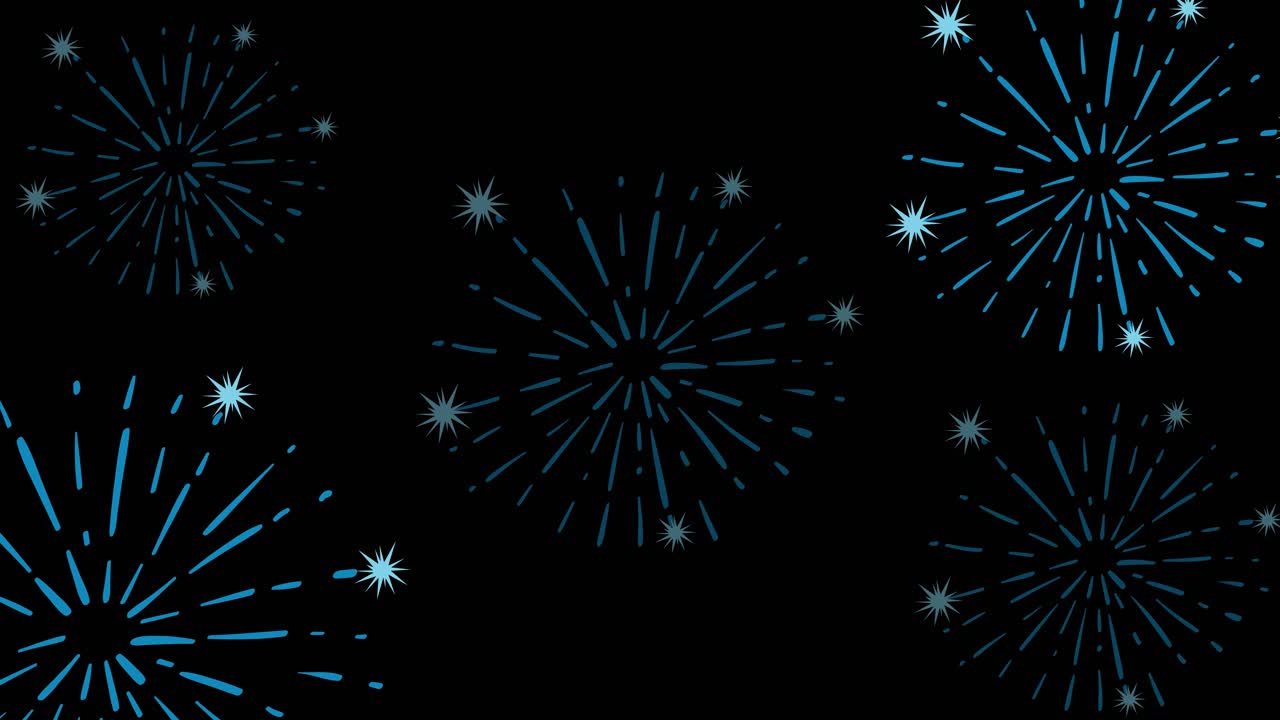 Blue fireworks burst dynamically against a black background, creating a vibrant and celebratory visual experience