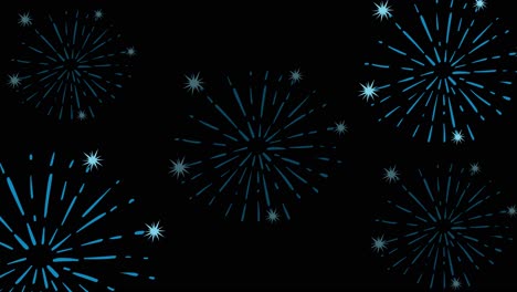 blue fireworks burst dynamically against a black background, creating a vibrant and celebratory visual experience