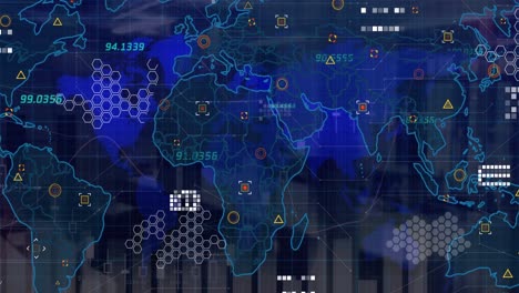animación de mapas del mundo e iconos en el espacio digital de la marina