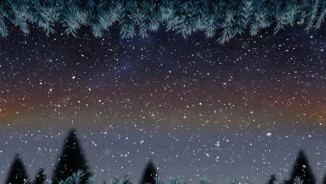 Animation-Von-Schnee,-Der-über-Die-Winterlandschaft-Fällt