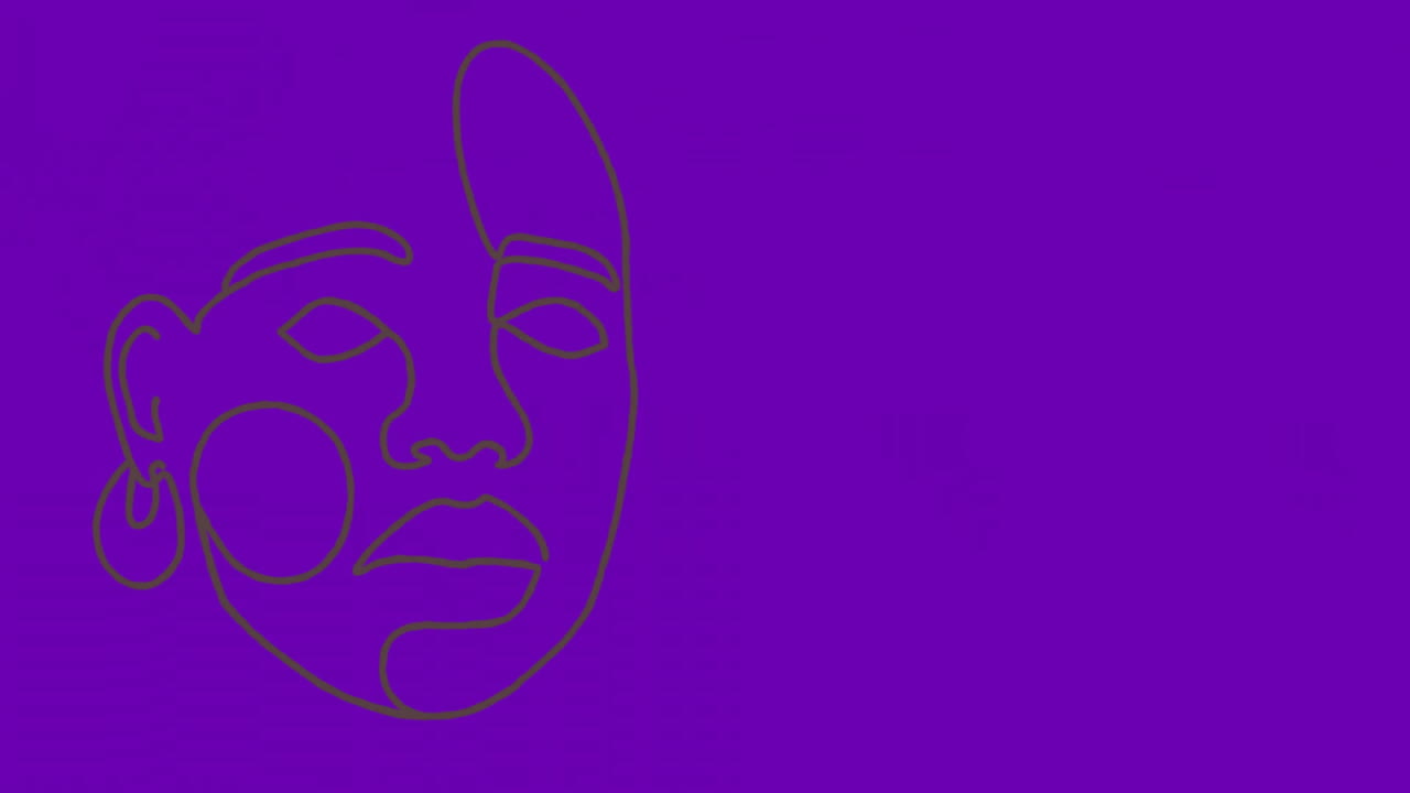 Animation of colourful shapes moving over face drawing