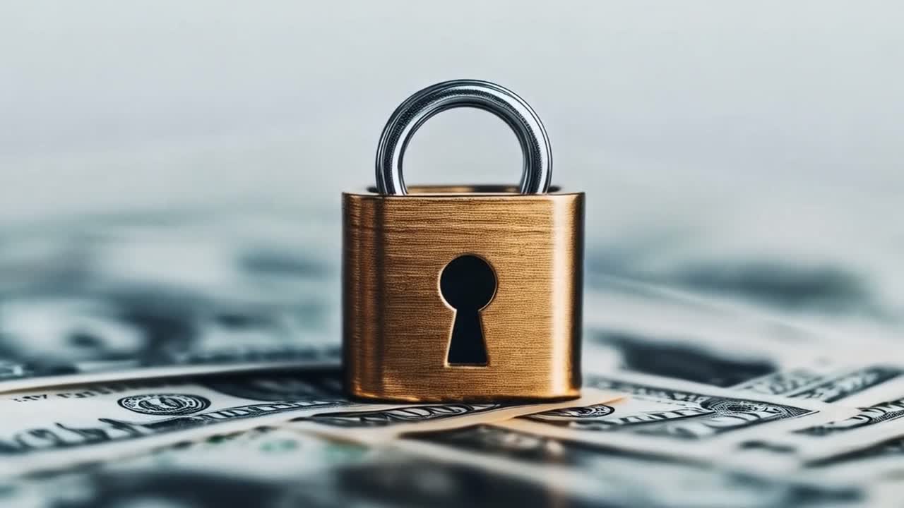 Lock on money representing financial security