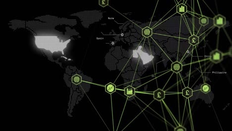 Animation-Des-Globus-Mit-Verbindungen-Und-Datenverarbeitung