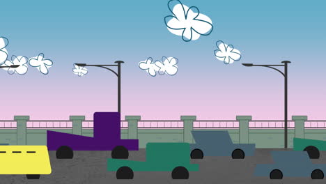 Cartoon-animation-background-with-motion-clouds-and-cars-on-road-1