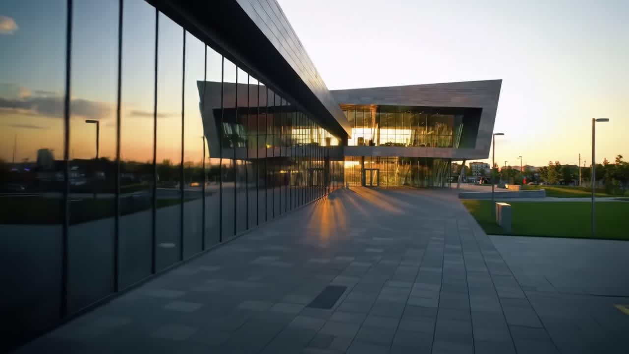 Moderno edificio per uffici al tramonto