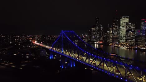 push in drone shot of brisbane city's story bridge