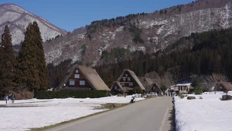 shirakawago mountain village in gifu japan, panning establishing shot