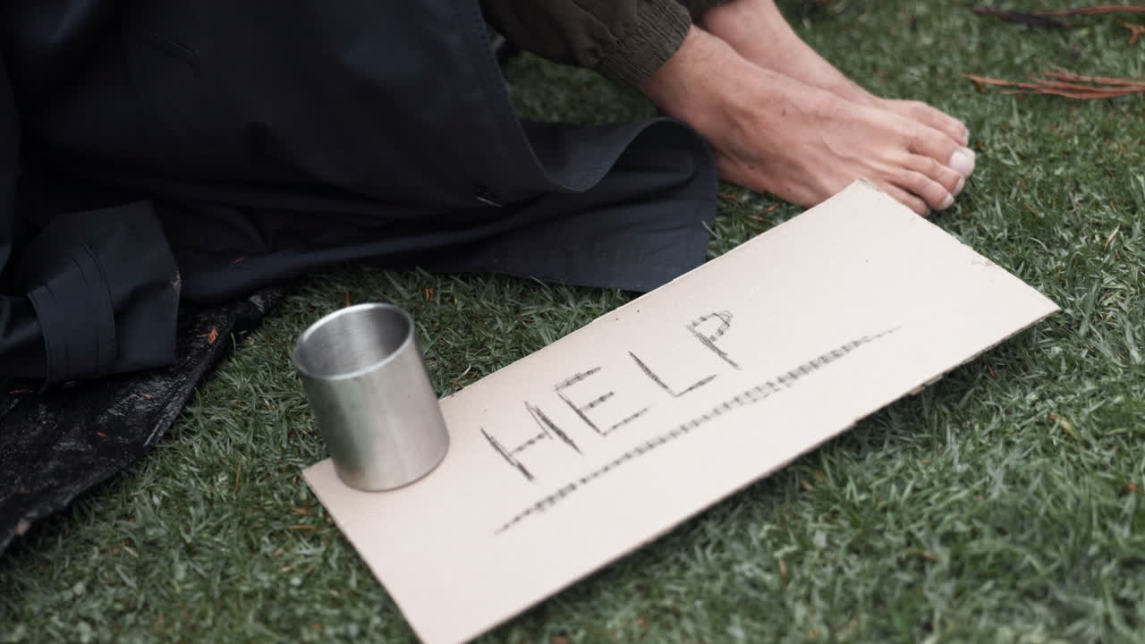 бездомный, ищущий помощи