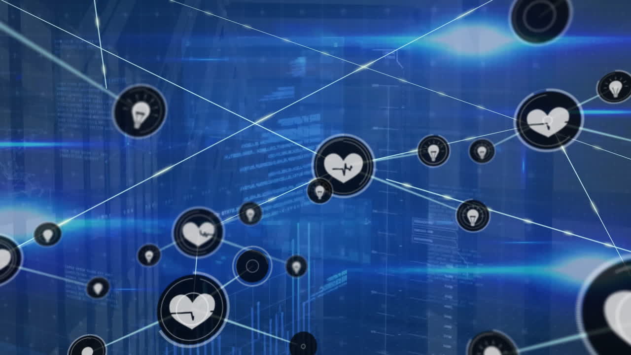 아이콘과 데이터 처리와 서버  ⁇ 을 통한 연결 네트워크의 애니메이션