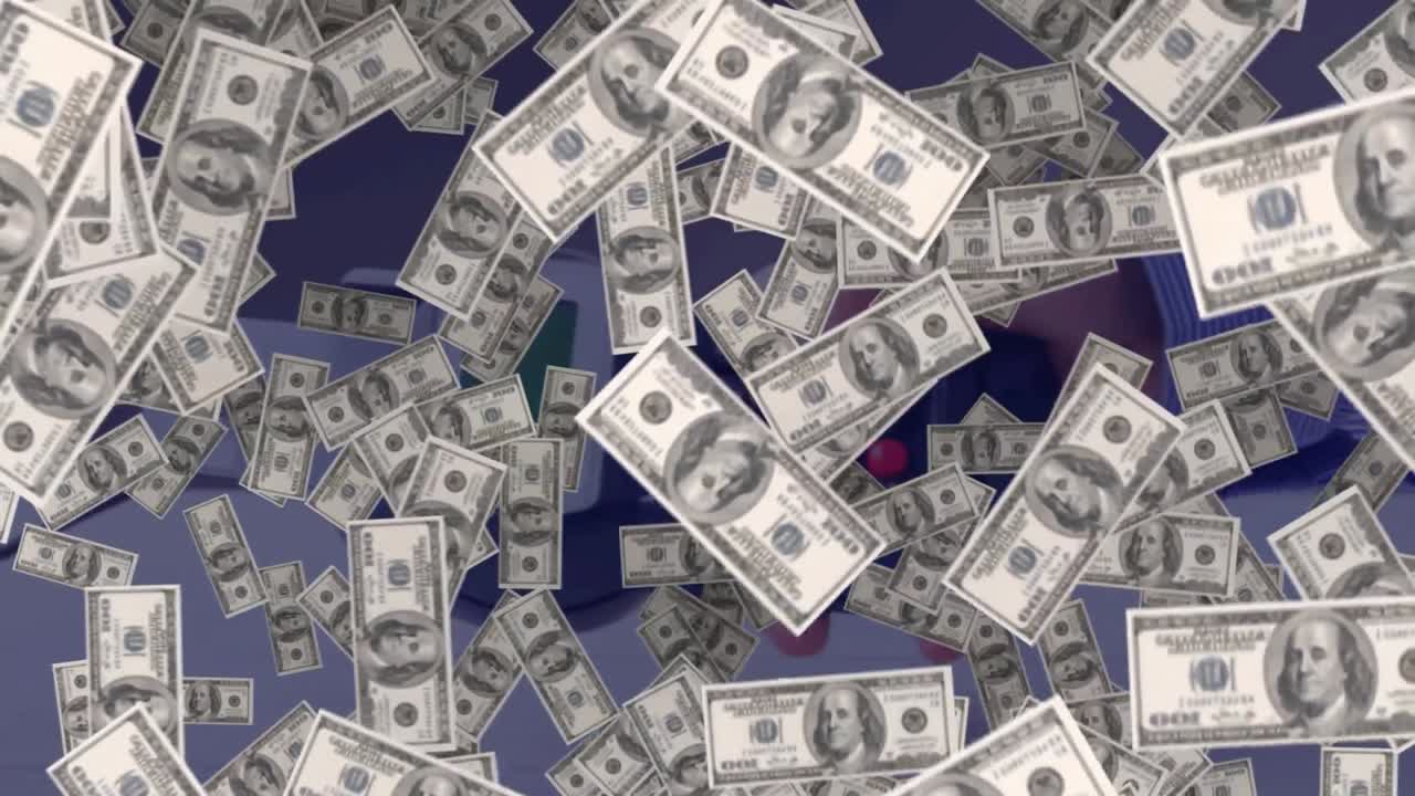 animación de dólares flotantes a través de terminales de pago