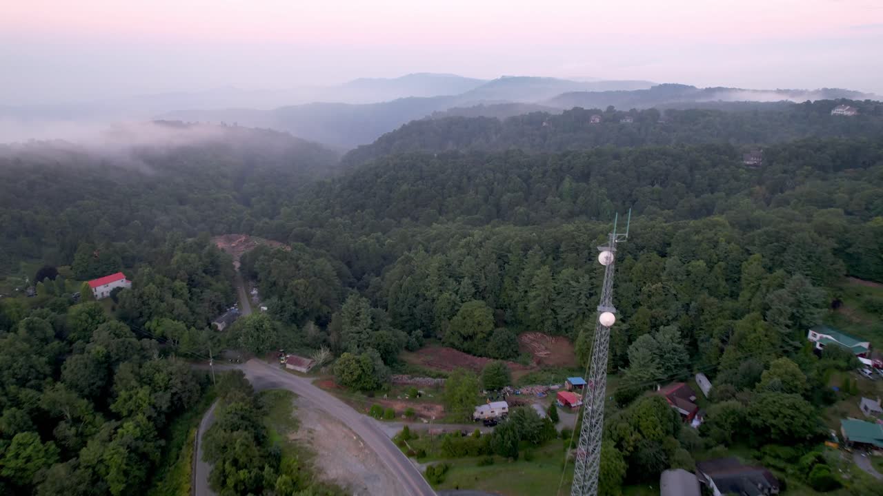 Aerial fly by communications tower near boone nc, north carolina