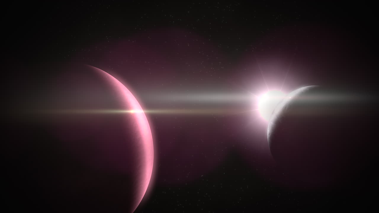 Big red planets and flash of star in galaxy