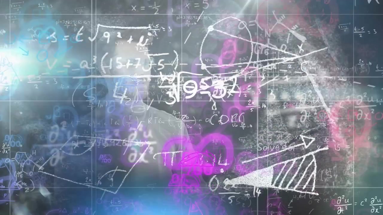 Young Man Interacting with Digital Mathematical Formulas and Equations