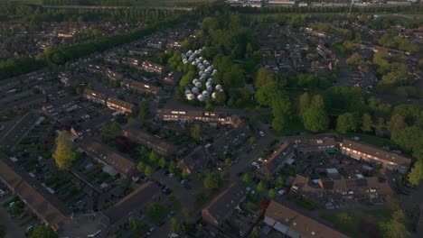the famous bolwoningen at 's-hertogenbosch during sunset, aerial