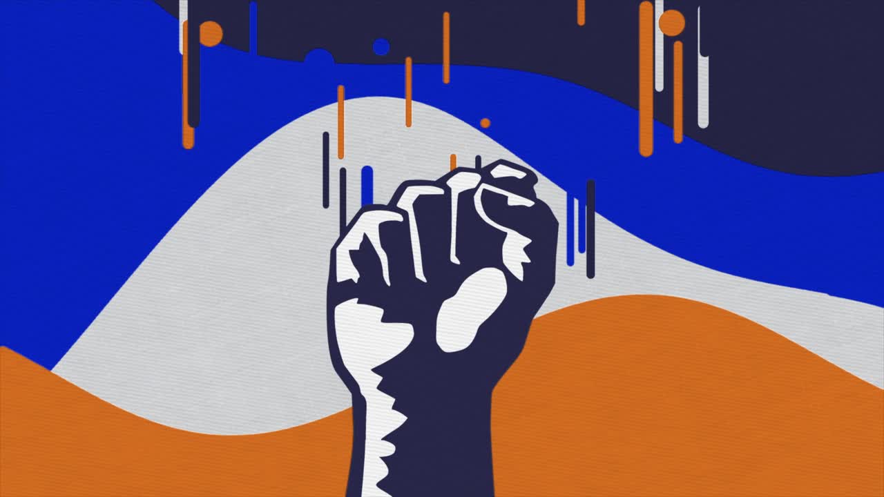 puño poderoso contra un fondo colorido