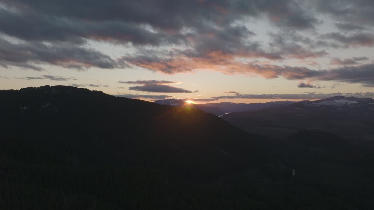 Peaceful Sunset over Gifford Pinchot National Forest, foothills near Mount Saint Helens from McClellan Viewpoint, Washington State.