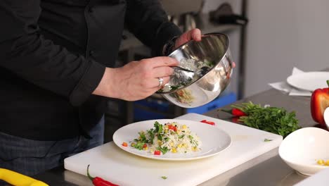 chef preparing a vegetable rice dish