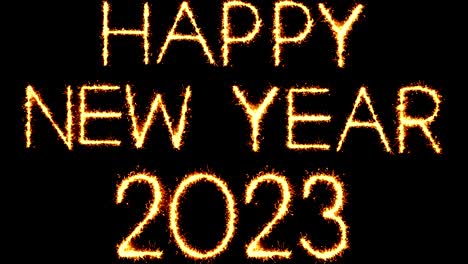 happy new year 2023 text sparkler glitter sparks firework loop animation