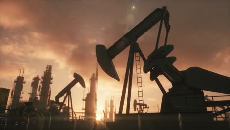 silhouette of working oil pump jack at sunset. the oil pump, industrial equipment, loopable animation.