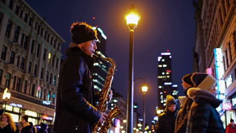 night city street scene with musician