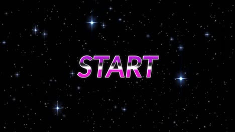 pink start text banner over shining stars against black background