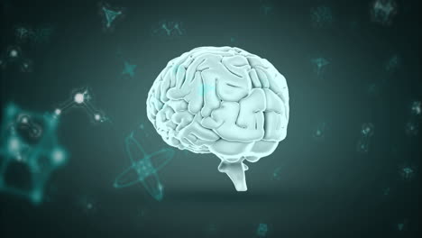 animation of floating brain with abstract shapes and glowing elements around it