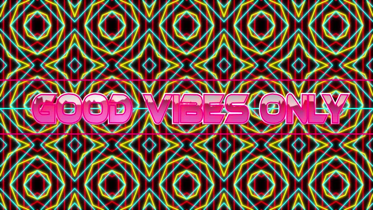 animación de buenas vibraciones sólo texto sobre formas en fondo negro