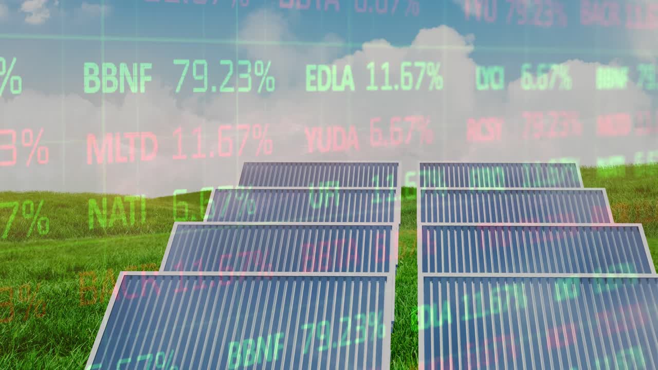 태양 전지 패널을 통해 데이터 처리의 애니메이션