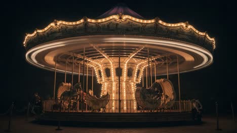 a mesmerizing night view of a vintage carousel with illuminated lights and whimsical horses capturing the essence of amusement and nostalgia in an enchanted setting