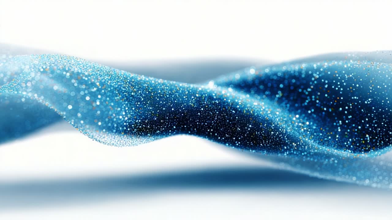 A Glittering Wave: Discover the Ethereal Beauty of Fluid Motion Captured in Striking Blue Tones with Sparkling Particles, Creating an Enchanting Visual Experience of Elegance and Grace