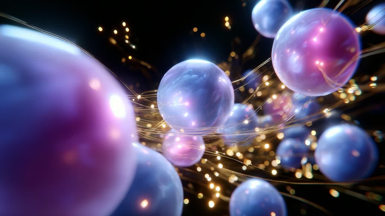 Dynamic Visualization of Ethereal Spheres within an Enigmatic Void, Showcasing a Spectacular Display of Radiant Light and Color Interactions, Highlighting a Captivating Journey of Particles Through Space